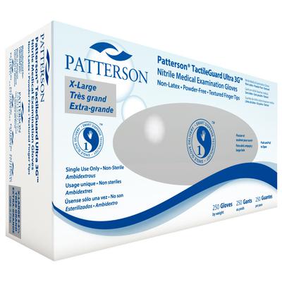 Patterson® TactileGuard Ultra 3G™ Nitrile Exam Gloves, Powder Free, Non-Sterile, Extra Large, Blue, Textured, Beaded Cuff, 250/Box