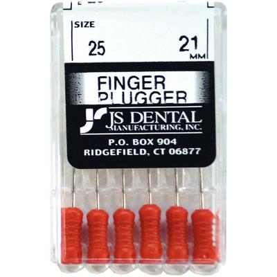JS Dental Finger Pluggers, Stainless Steel, ISO Color-Coded Plastic Handle, 21 mm, Size 25, 6/Pkg