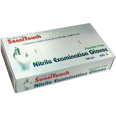 SensiTouch™ Powder Free Nitrile Exam Gloves, Latex Free, Large, Blue, Textured, Beaded Cuff, 100/Box