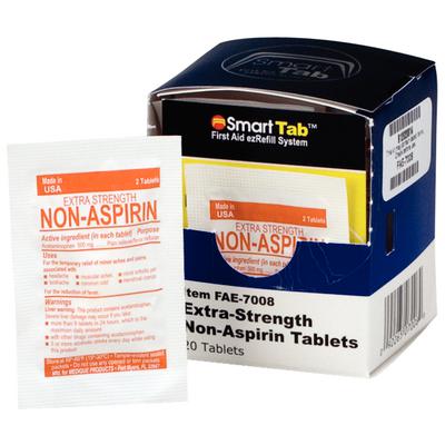 First Aid Only SmartCompliance Pain Relief Cabinet Refills, Extra-Strength Non-Aspirin Acetaminophen Tablets, 2 Tablets/Pack, 10 Packs/Pkg