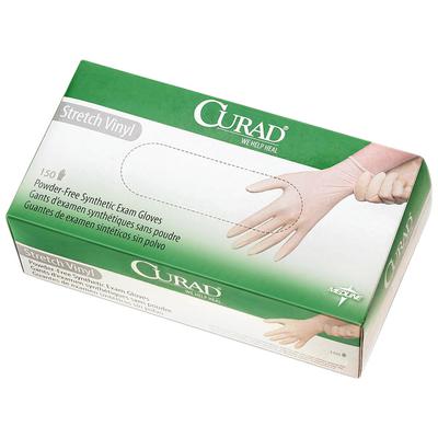 CURAD Stretch Vinyl Exam Gloves, Powder Free, Latex Free, Non-Sterile, Extra Large, Clear, 130/Pkg, CUR8227
