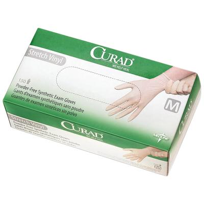 CURAD® Stretch Vinyl Exam Gloves, Powder Free, Non-Sterile, Medium, Clear, 150/Box, CUR9225