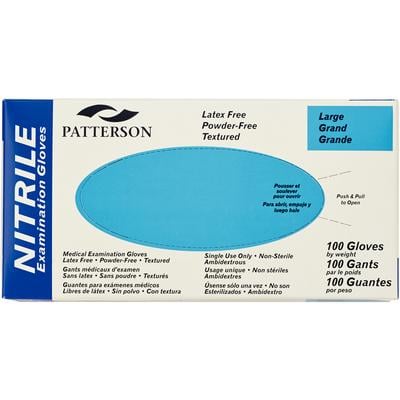 Patterson® Nitrile Exam Gloves, Powder Free, Non-Sterile, Large, Blue, 100/Box