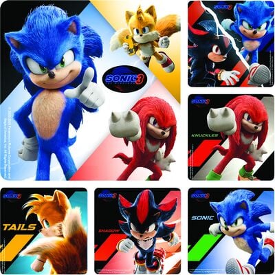 Licensed TV Cartoon Stickers, 2-1/2" W x 2-1/2" H, 6 Designs/Roll, 100/Roll - Sonic 3