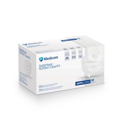 SafeMask® SofSkin Fit & ClearFit Procedure Earloop Face Masks, ASTM Level 3, Latex Free, White, 50/Pkg