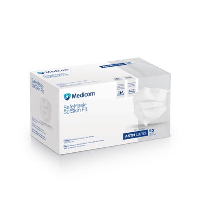 SafeMask® SofSkin Fit Procedure Earloop Face Masks, ASTM Level 3, Latex Free, White, 50/Pkg
