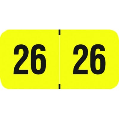 PMA Fluorescent Series Aging Labels, 1-1/2" W x 3/4" H, Yellow/Black, 500/Roll