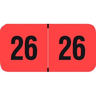 PMA Fluorescent Series Aging Labels, 1-1/2" W x 3/4" H, Fluorescent Red/Black, 500/Roll