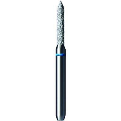 Shofu Pro-Cut Diamond Bur, FG, Medium Grit, Blue Ring, Beveled Cylinder, 1.4 mm Diameter, 8.2 mm Length, 5/Pkg, D050M