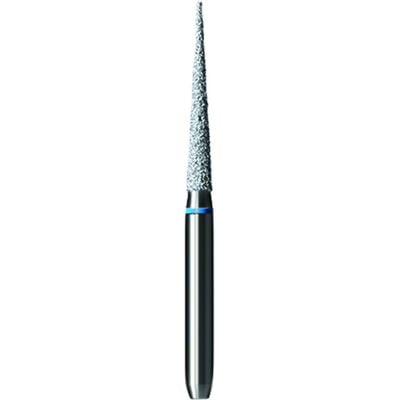 Shofu Pro-Cut Diamond Bur, FG, Medium Grit, Needle Shape, Blue Ring, 1.5 mm Diameter, 10.2 mm Length, 5/Pkg, #D057M