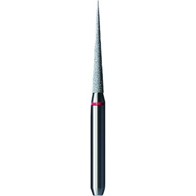 Shofu Pro-Cut Diamond Burs, FG, Fine Grit, Red Ring, Needle Shape, 1.4 mm Diameter, 10.1 mm Length, 5/Pkg, #D057F
