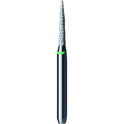 Shofu Pro-Cut Diamond Burs, FG, Coarse, Green Ring, Flame Shape, 1.4 mm Diameter, 7.8 mm Length, 5/Pkg, #D134C
