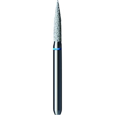 Shofu Pro-Cut Diamond Burs – FG, Medium Grit, Blue Ring, Flame Shape, 1.6 mm Diameter, 7.7 mm Length, 5/Pkg, #D136M