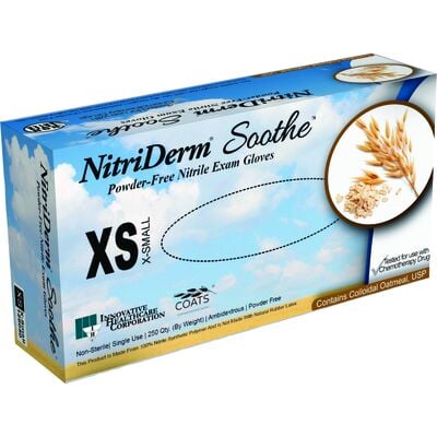 NitriDerm Soothe Nitrile Exam Gloves, Powder Free, Non-Sterile, Extra Small, Soft Blue, Colloidal Oatmeal Coated, 250/Box