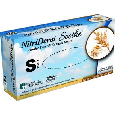 NitriDerm Soothe Nitrile Exam Gloves, Powder Free, Non-Sterile, Small, Soft Blue, Colloidal Oatmeal Coated, 250/Box