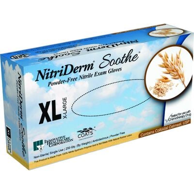 NitriDerm Soothe Nitrile Exam Gloves, Powder Free, Non-Sterile, X-Large, Soft Blue, Colloidal Oatmeal Coated, 250/Box