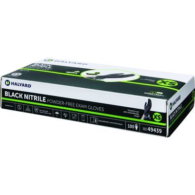 Halyard BLACK-FIRE Nitrile Exam Gloves, Powder Free, Latex Free, Non-Sterile, X-Large, Black, Textured, 100/Box