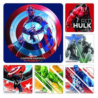 Superhero Licensed Stickers, Captain America Brave New World, 2-1/2" x 2-1/2", 100/Roll