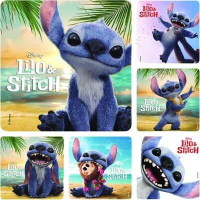 Movie Licensed Stickers, Lilo & Stitch Live, 2-1/2" W x 2-1/2" H, 6 Designs/Roll, 100/Roll