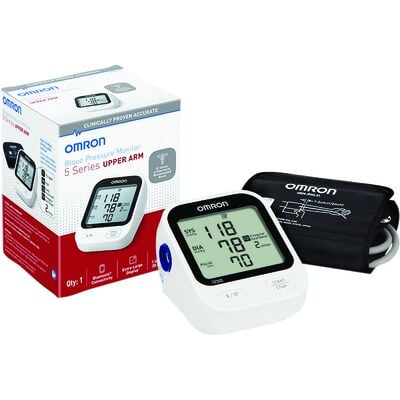 Omron 5 Series Wireless Upper Arm Blood Pressure Monitor, Digital Display, Black/White, BP7255