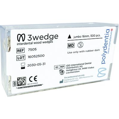Polydentia 3wedge™ Interdental Wedges, Birchwood, Jumbo, 500/Pack