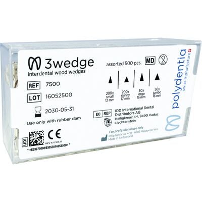 Polydentia 3wedge™ Interdental Wedges, Assorted Sizes (200 Small, 200 Skinny, 50 Large, 50 Jumbo), 500/Pack
