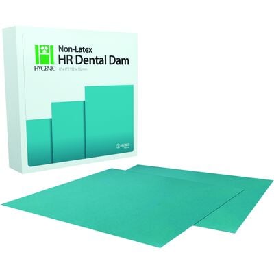 4D Hygenic HR Non-Latex Dental Dam, Medium Gauge, Teal, 6" x 6", 75/Pkg