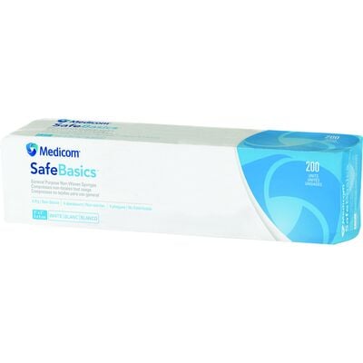 Medicom SafeBasics General Purpose Non-Woven Sponges, 4 Ply, 2" x 2", Nonsterile, White, 200/Pkg