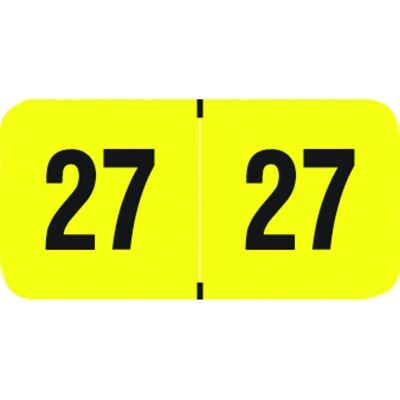 2027 Reynolds & Reynolds Compatible Yearly Aging Labels, 1-1/2" W x 3/4" H, Yellow/Black, Polylaminated, 500/Roll
