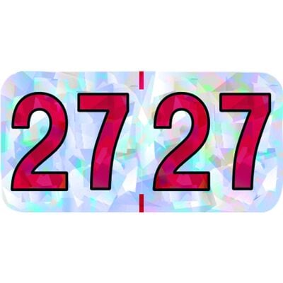 2027 Holographic Aging Labels, 1 1/2" W x 3/4" H, Silver/Red, 500/Roll