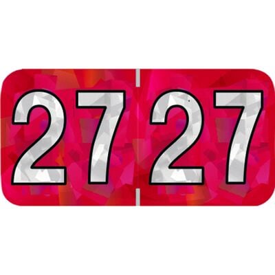 2027 Holographic Aging Labels, 1-1/2" W x 3/4" H, Red, 500/Roll