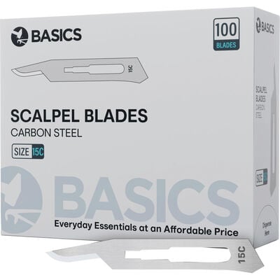 TBS BASICS Surgical Blades, Sterile, Carbon Steel, Size 15C, 100/Box