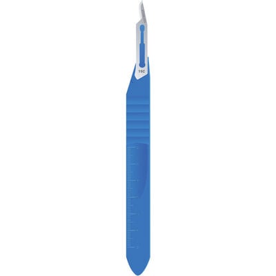 TBS BASICS Disposable Scalpel with Plastic Handle, Size 15C, Sterile, 10/Box