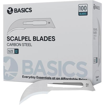 TBS BASICS Surgical Blades, Size 12, Sterile, Carbon Steel, 100/Box