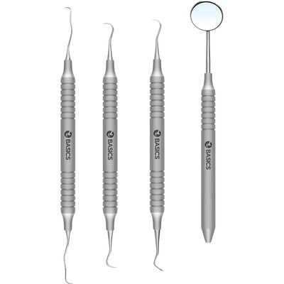 TBS BASICS Dental Hygiene Instrument Kit, 5 Pieces per Package, Includes Explorer, Scalers, Mirror Handle and Front Surface Mirror