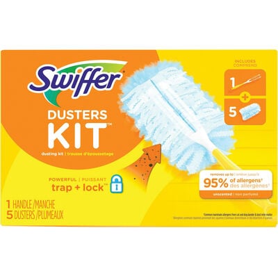 Swiffer Duster Kit and Refills, Unscented, Blue, 1 Handle + 5 Dusters