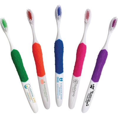 Child Texture Grip Toothbrush – Personalized, 6 3/8", Assorted Colors, 72/Pkg
