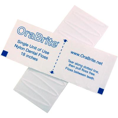 OraBrite Single-Use Dental Floss, Waxed, 18" Strands, 1000/Pkg