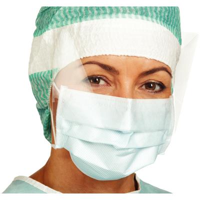 BARRIER® Earloop Surgical Face Masks with Visor, ASTM Level 1, Anti-Fog, Fluid-Resistant, Blue Striped, One Size Fits All, 50/Pkg
