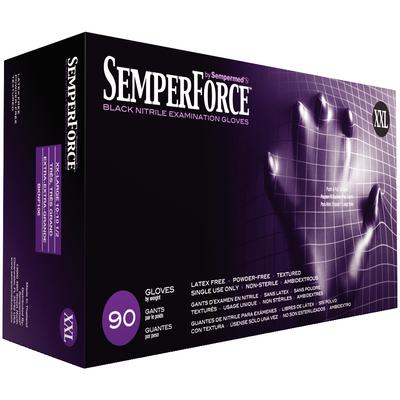 SemperForce Nitrile Exam Gloves, Powder Free, Black, X-Large, 90/Box