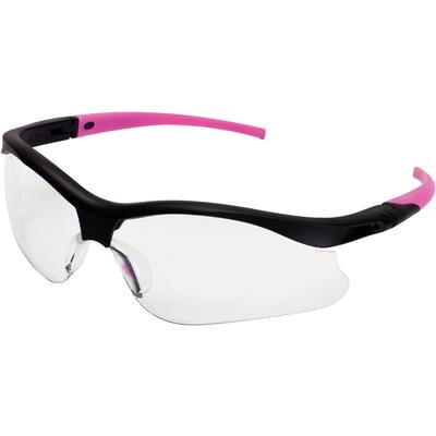 Halyard V30 Nemesis S Safety Eyewear, Clear Anti-Fog Lens, Black Frame with Pink Tips, One Size Fits All