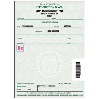 New Jersey Prescription Blanks – 1 Part, Personalized, 4" W x 5-1/2" H, 100 Sheets/Pad, 5 Pads/Pkg - Certified Nurse Midwife