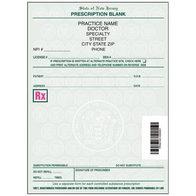 New Jersey Prescription Blanks, 1-Part, Personalized, 4" W x 5-1/2" H, 100 Sheets/Pad, 5 Pads/Pkg - DDS, DMD, MD, DO, DVM