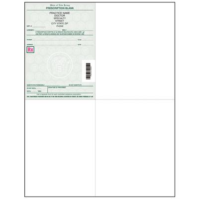 New Jersey Laser Prescription Blanks, Personalized, 1-Part, 8.5" x 11", White, 1000/Pkg