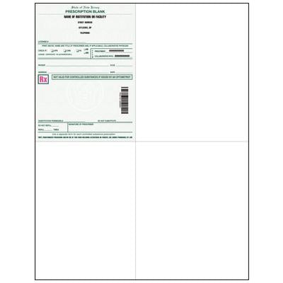 New Jersey Laser Prescription Blanks, Personalized, Health Care Facility, 4" W x 5-1/2" H (Rx), 8-1/2" W x 11" H (Overall), 1000/Pkg
