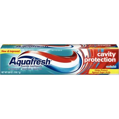 Aquafresh Cavity Protect Toothpaste, Cool Mint, Fluoride, 5.6 oz Tube, 12/Pkg
