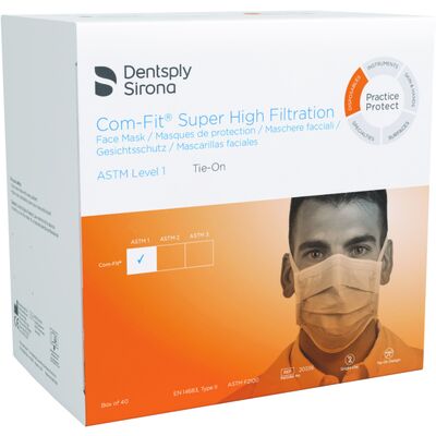 Com-Fit® Super High Filtration Surgical Mask, ASTM Level 1, Tie-On, Blue, Latex-Free, 40/Box