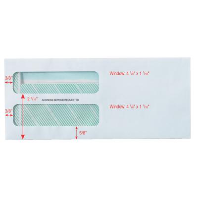 Patterson Office Supplies Double Window Envelopes, 8-7/8" W x 3-7/8" H, Security-Lined, Self-Seal with Service Endorsement, White, 500/Pkg