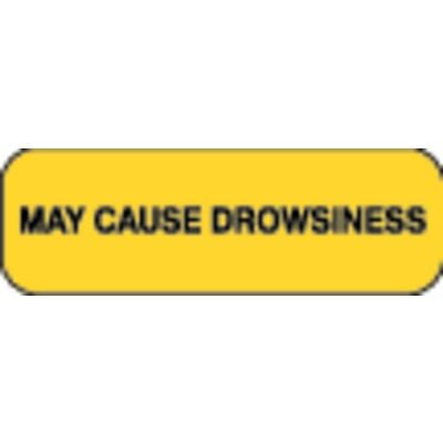 Medication Instruction Label, 1-1/2" W x 1/2" H, 500/Roll - May Cause Drowsiness, Fluorescent Orange
