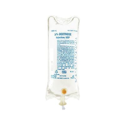 ICU Medical 5% Dextrose Injection, USP - 1000 ml, 12/Pkg, NDC 00409-7922-09